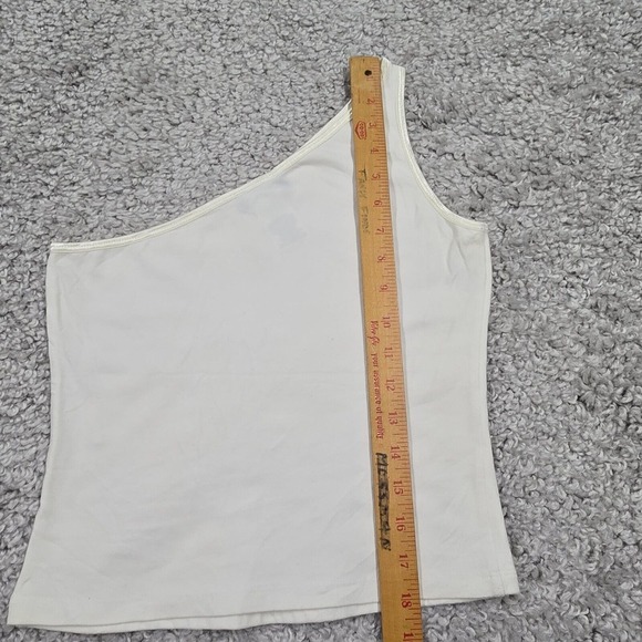 Bebe Top Women Large‎ Off White One Shoulder Flag Rhinestone Y2K Stretch - Picture 10 of 11